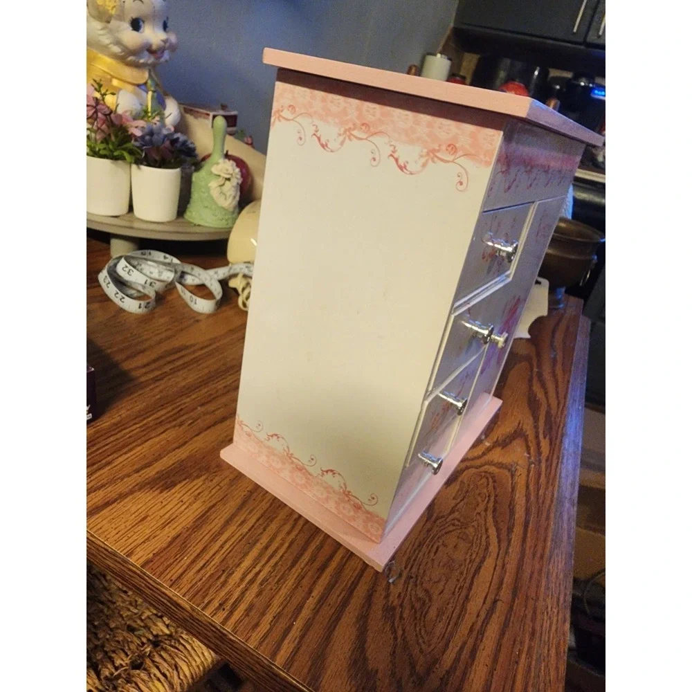 Mele Musical Ballerina Table Top Jewelry Box, Pink & White Armoire Style, Mirror